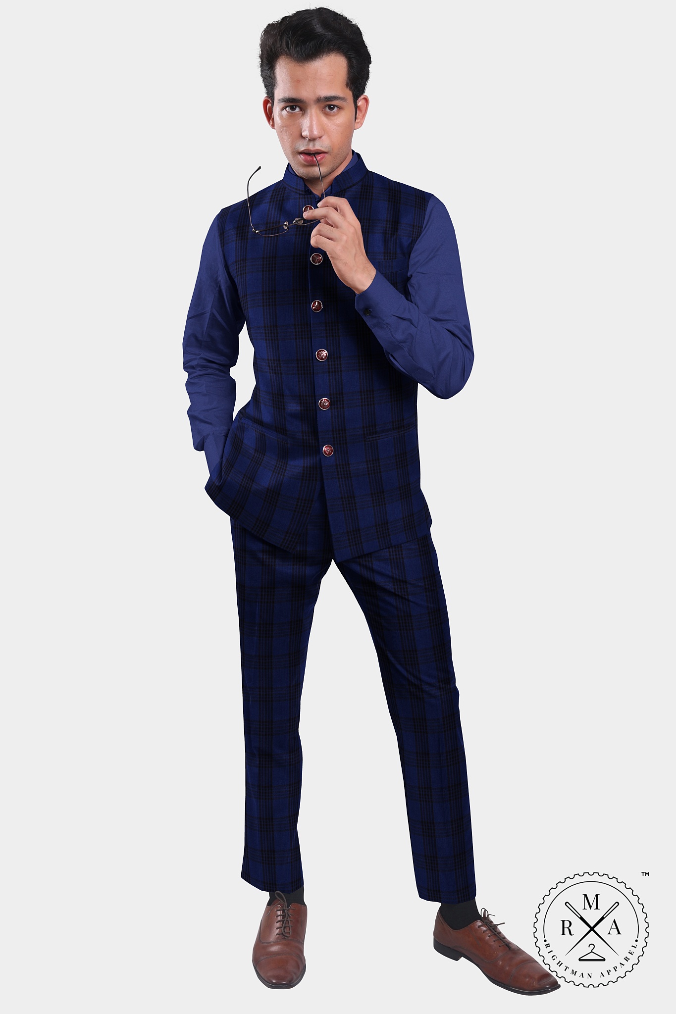 Blue TR Half Jacket With Black Glen Checks SU65